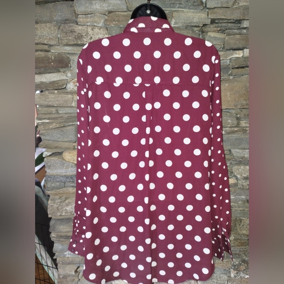 My Michelle sheer burgundy polka dot blouse size xl, button down loose fit - Picture 3 of 8